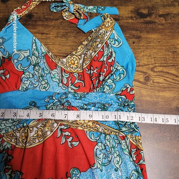 Boho Sundress XS S Floral Medallion Silk Blend Slinky Knit Fairycore Feminine - Picture 6 of 8